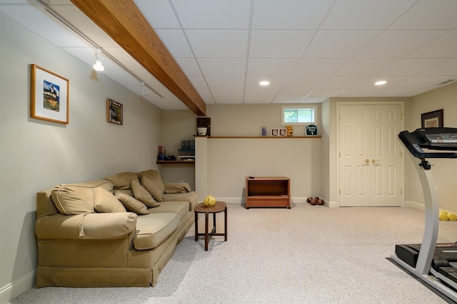 3 Playhouse Cir, Hampton, NH 03842 - living area with carpet flooring, recessed lighting, baseboards, and a drop ceiling