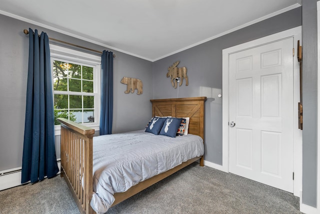 6 Cherry St, Concord, NH 03301 - bedroom with carpet floors, ornamental molding, baseboards, and a baseboard radiator