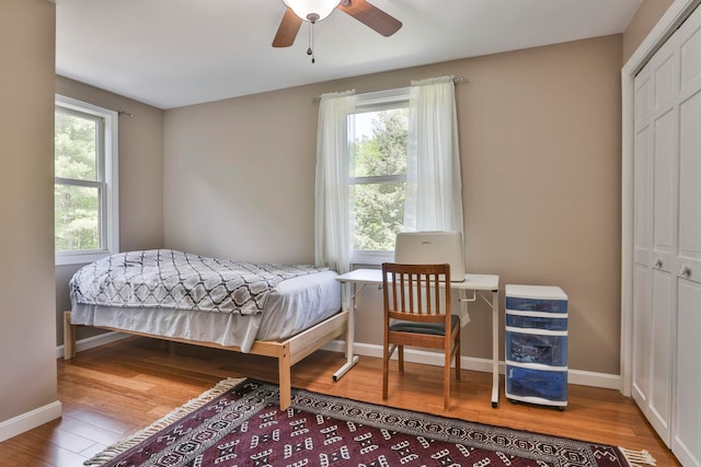 56 Averill Rd, Brookline, NH 03033 - bedroom featuring wood finished floors, baseboards, a closet, and ceiling fan