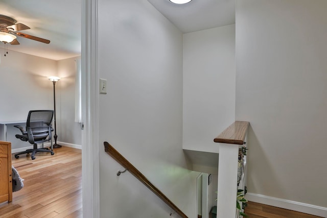 56 Averill Rd, Brookline, NH 03033 - stairway with wood finished floors, a ceiling fan, and baseboards