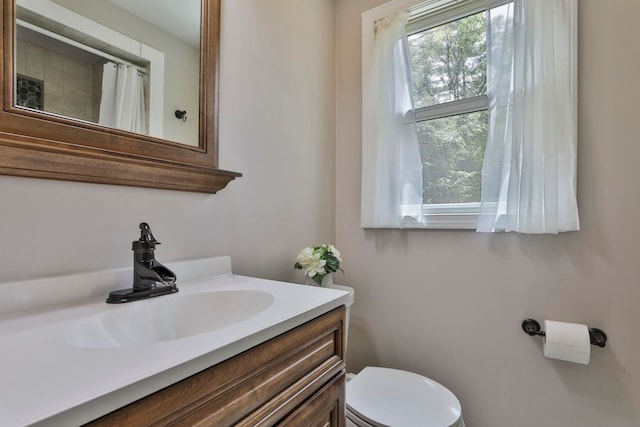 56 Averill Rd, Brookline, NH 03033 - full bathroom featuring toilet, vanity, and a shower with shower curtain