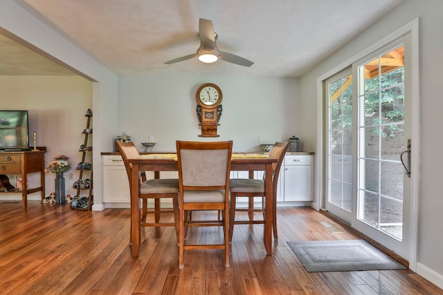 56 Averill Rd, Brookline, NH 03033 - dining space with light wood-type flooring, a ceiling fan, and baseboards