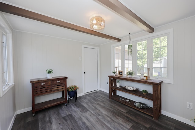 798 Hanover St, Manchester, NH 03104 - entrance foyer featuring beam ceiling, dark wood-type flooring, and baseboards