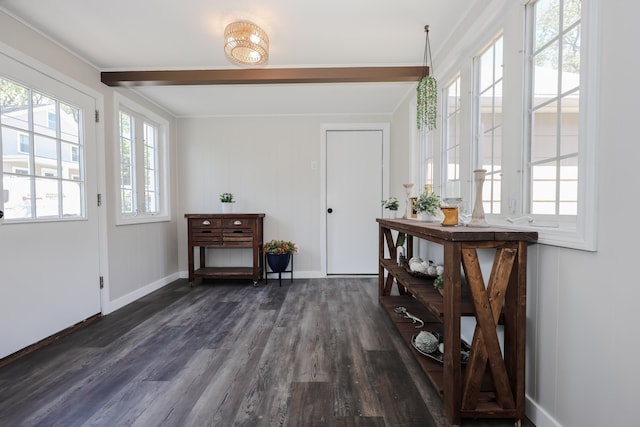 798 Hanover St, Manchester, NH 03104 - foyer entrance with dark wood finished floors, baseboards, and crown molding