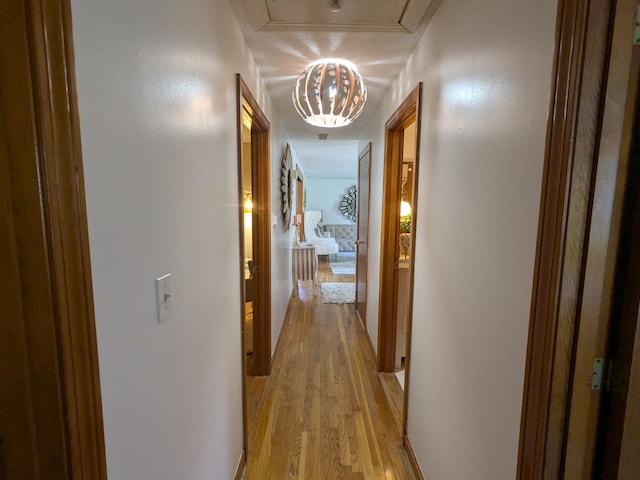 19 Bradford Dr, Salem, NH 03079 - hallway with light wood-type flooring and attic access