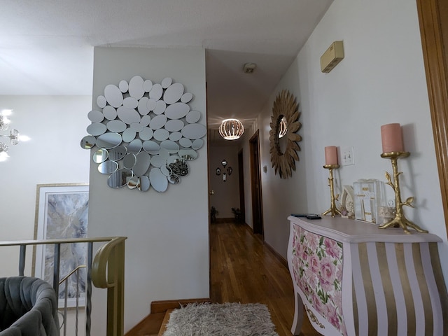 19 Bradford Dr, Salem, NH 03079 - corridor with dark wood-style floors and a chandelier