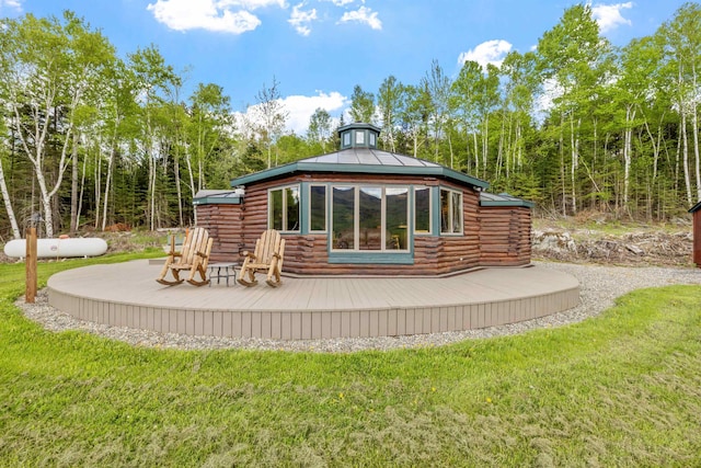 126 Stoddard Rd, Columbia, NH 03576 - back of property featuring a deck, a lawn, a gazebo, and log exterior