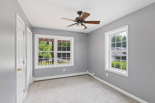 53 Crestview Dr, Jaffrey, NH 03452 - carpeted spare room with baseboard heating, baseboards, and ceiling fan