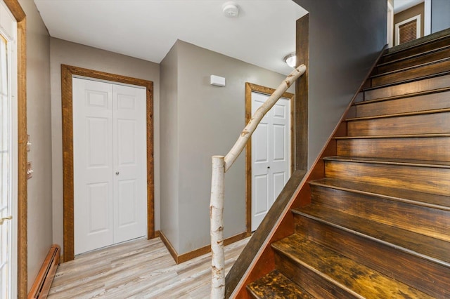 53 Crestview Dr, Jaffrey, NH 03452 - stairway featuring a baseboard radiator and wood finished floors