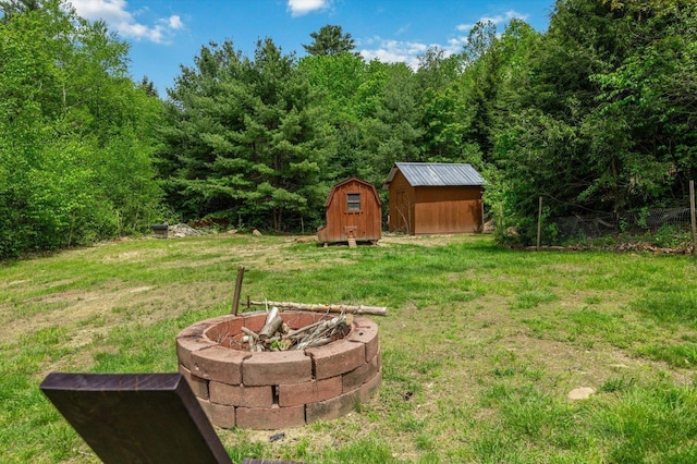 53 Crestview Dr, Jaffrey, NH 03452 - view of green lawn featuring an outdoor fire pit and a view of trees