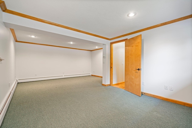 40 Trolley St, Manchester, NH 03103 - unfurnished room featuring crown molding, a baseboard radiator, carpet, recessed lighting, and baseboards