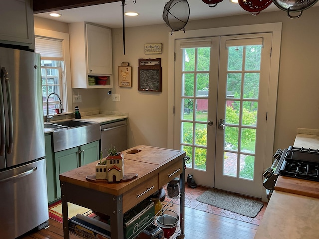 2 Mack Hill Rd, Amherst, NH 03031 - kitchen featuring appliances with stainless steel finishes, green cabinets, plenty of natural light, and recessed lighting