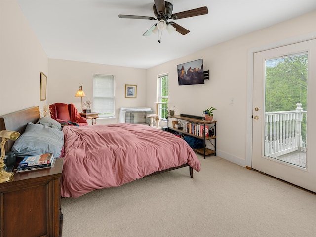 1851 York Street Ext, Poultney, VT 05764 - carpeted bedroom with access to outside, baseboards, and a ceiling fan