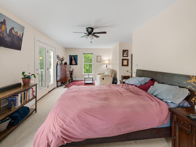 1851 York Street Ext, Poultney, VT 05764 - bedroom featuring light colored carpet, access to exterior, and a ceiling fan