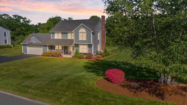 3 Corbin Dr, Dover, NH 03820 - view of front of home with a porch, a chimney, driveway, and a front yard