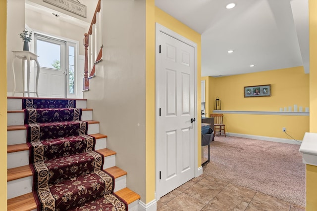 165 Tanglewood Dr, Colchester, VT 05546 - stairway featuring baseboards, carpet, and recessed lighting
