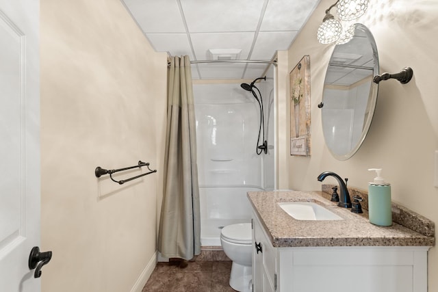 165 Tanglewood Dr, Colchester, VT 05546 - bathroom featuring vanity, toilet, a shower with curtain, baseboards, and tile patterned floors