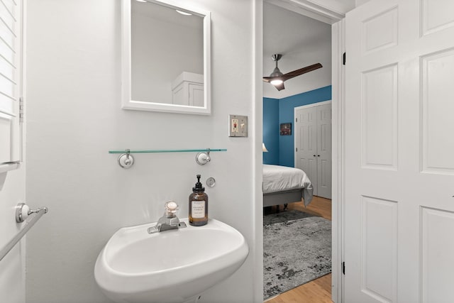 165 Tanglewood Dr, Colchester, VT 05546 - bathroom featuring wood finished floors, a sink, and ceiling fan