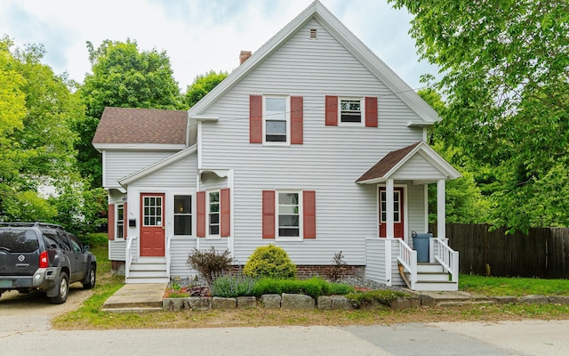 16 Damon Ct, Keene, NH 03431 - view of front of home featuring roof with shingles, a chimney, and entry steps