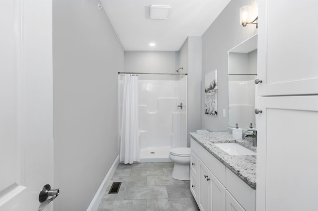 148 County Rd, Amherst, NH 03055 - full bathroom featuring a shower stall, vanity, toilet, and baseboards