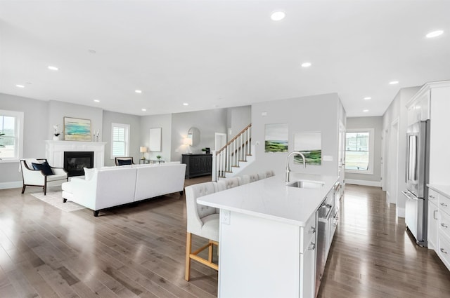 148 County Rd, Amherst, NH 03055 - kitchen featuring a sink, appliances with stainless steel finishes, dark wood-style flooring, healthy amount of natural light, and recessed lighting