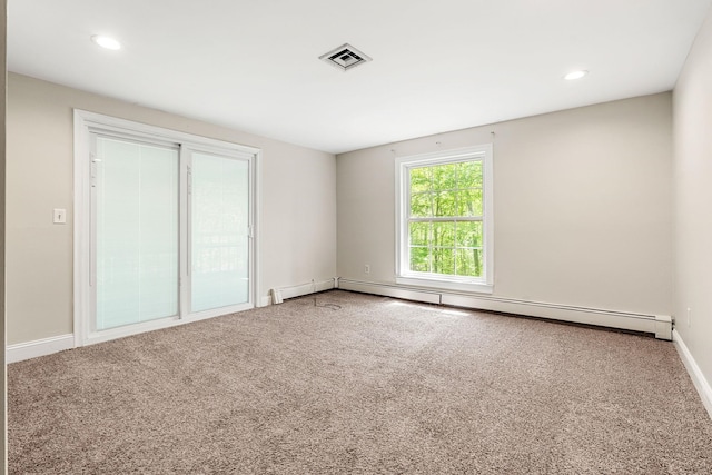 28 Olde Lantern Rd, Bedford, NH 03110 - empty room featuring carpet floors, baseboard heating, baseboards, and recessed lighting