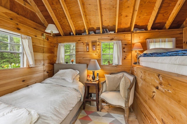 138 Miller Dr, Nelson, NH 03457 - bedroom with vaulted ceiling and wood walls
