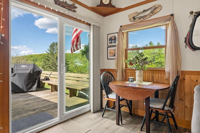 122 Wallace Rd, Northfield, VT 05663 - dining room featuring wood finished floors, wainscoting, and wood walls