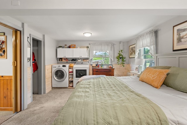 122 Wallace Rd, Northfield, VT 05663 - bedroom with light colored carpet, separate washer and dryer, wainscoting, and a closet