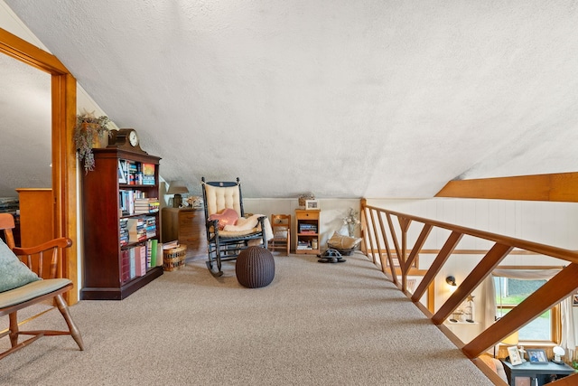 122 Wallace Rd, Northfield, VT 05663 - interior space with a textured ceiling, carpet, and vaulted ceiling