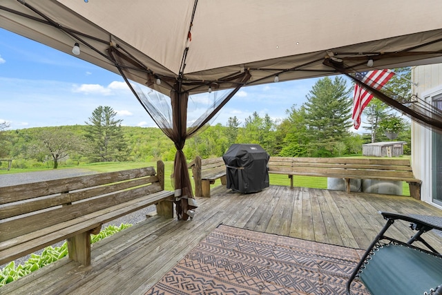 122 Wallace Rd, Northfield, VT 05663 - wooden terrace featuring a grill and a view of trees