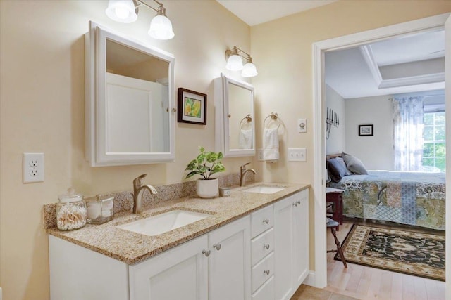 28A Black Walnut Ln Unit A, Jericho, VT 05465 - bathroom featuring double vanity, ensuite bath, and a tray ceiling
