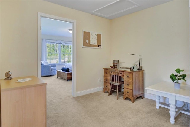 28A Black Walnut Ln Unit A, Jericho, VT 05465 - office with light carpet, baseboards, and attic access