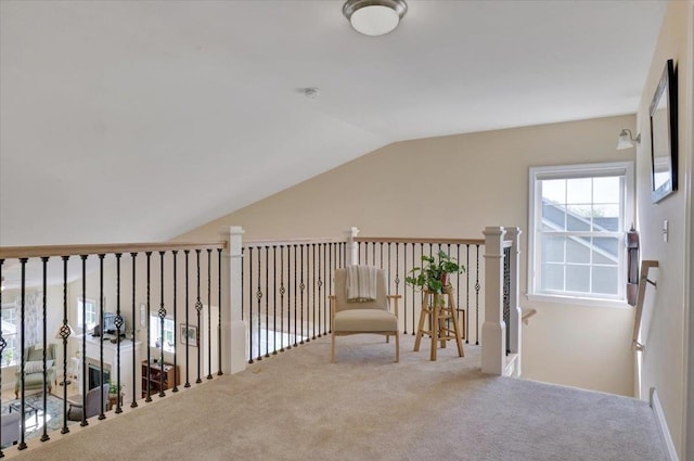 28A Black Walnut Ln Unit A, Jericho, VT 05465 - unfurnished room featuring carpet floors, lofted ceiling, and an upstairs landing