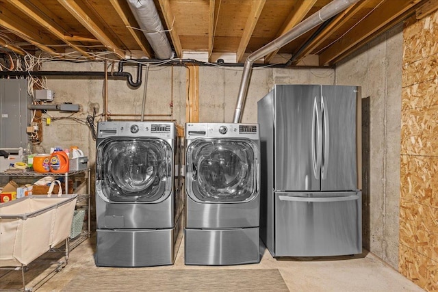1444 Upper Hollow Rd, Stowe, VT 05672 - washroom with electric panel and washing machine and dryer