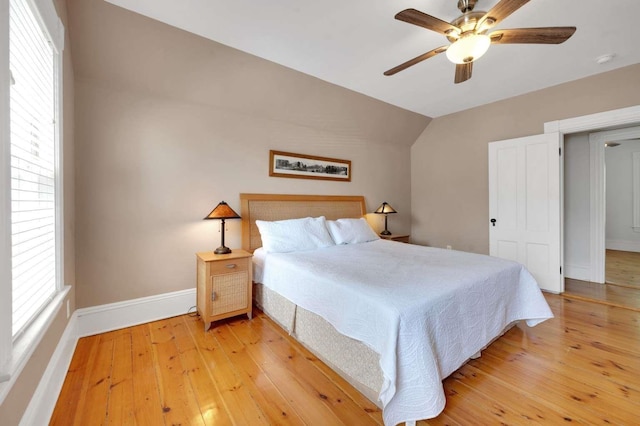 162 Sagamore St, Manchester, NH 03104 - bedroom featuring light wood-style flooring, baseboards, lofted ceiling, and a ceiling fan