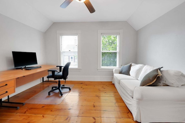 162 Sagamore St, Manchester, NH 03104 - office featuring lofted ceiling, light wood-type flooring, a ceiling fan, and baseboards