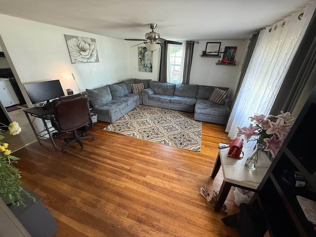 18 Caron Ave, Nashua, NH 03064 - living room featuring wood finished floors and ceiling fan