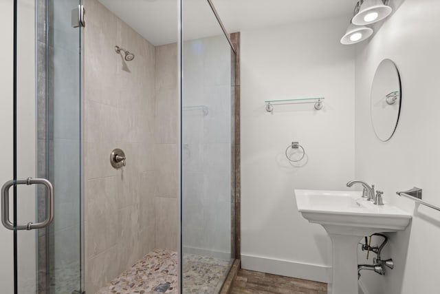 456 Thomas Ln, Stowe, VT 05672 - full bath with a shower stall, wood finished floors, and baseboards