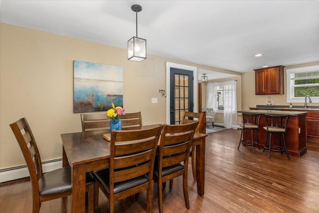 27 Eden St, Goffstown, NH 03102 - dining space featuring dark wood-style floors, baseboard heating, and recessed lighting