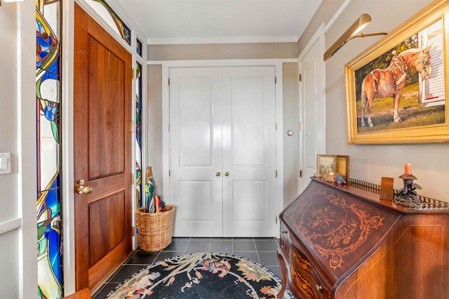 1452 Little Sunapee Rd, New London, NH 03257 - entrance foyer featuring dark tile patterned flooring
