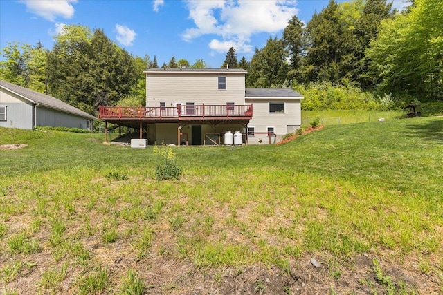 354 Falls Bridge Rd, Williamstown, VT 05679 - back of property featuring a wooden deck and a lawn