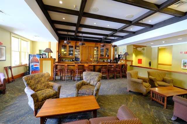 240QII Jackson Gore Inn Unit 240Qii, Ludlow, VT 05149 - building lobby featuring coffered ceiling, beam ceiling, and recessed lighting