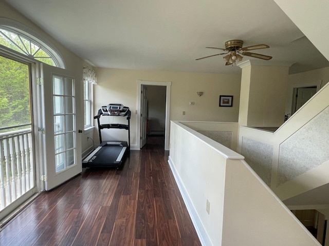 139 Rice Brook Dr, Stoddard, NH 03464 - hall featuring an upstairs landing, dark wood-style flooring, and baseboards
