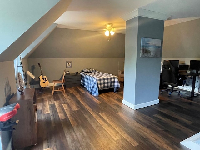 139 Rice Brook Dr, Stoddard, NH 03464 - bedroom featuring wood finished floors, an office area, lofted ceiling, and baseboards