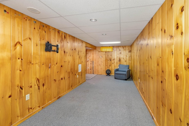 72 Mather Rd, Tamworth, NH 03886 - unfurnished room with carpet flooring, a drop ceiling, and wood walls