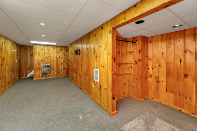 72 Mather Rd, Tamworth, NH 03886 - finished below grade area featuring carpet floors, heating unit, a drop ceiling, wood walls, and recessed lighting