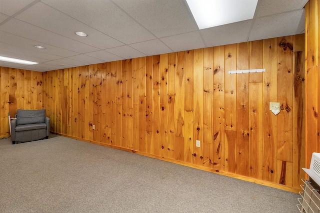 72 Mather Rd, Tamworth, NH 03886 - basement featuring carpet, wooden walls, recessed lighting, and baseboards
