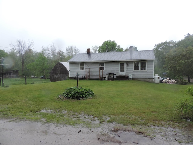 126 Fisher Rd, Deering, NH 03244 - back of property featuring a lawn, a chimney, entry steps, and a barn
