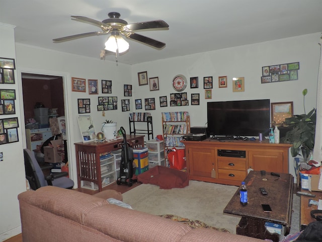 126 Fisher Rd, Deering, NH 03244 - living area featuring a ceiling fan and ornamental molding